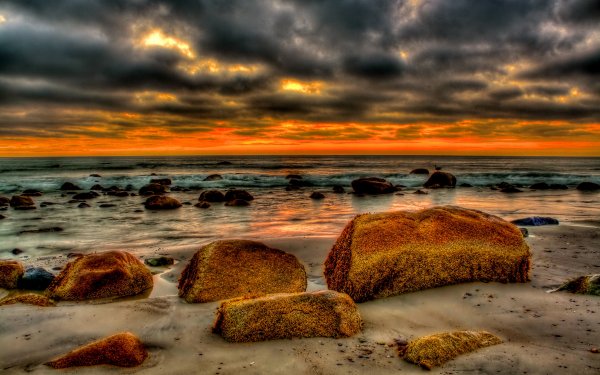 Nature Beach Sunset Ocean Wave HDR HD Wallpaper | Background Image