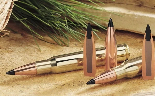 HD PC desktop wallpaper featuring a close-up of man-made bullets with copper tips resting on a textured surface with green foliage in the background.