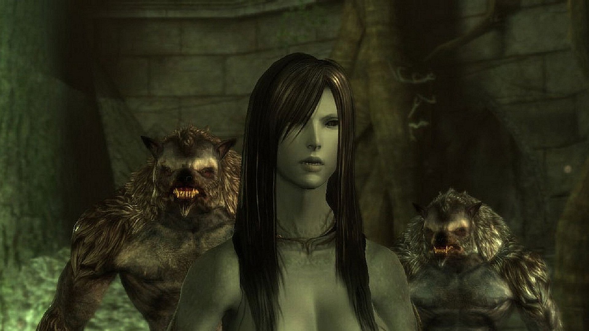 HD PC desktop wallpaper featuring a character and dark creatures from the video game Dragon Age: Origins in a moody, fantasy setting.