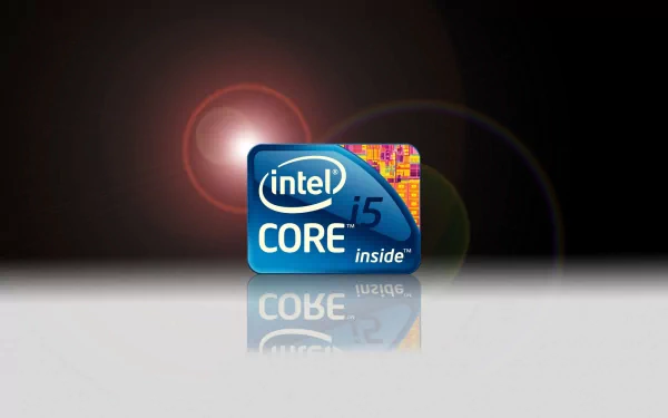 HD PC desktop wallpaper featuring an Intel Core i5 CPU logo with a sleek technological background and glowing light effects.