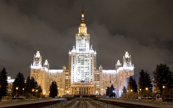 Man Made Moscow Cities Russia Night Light Building University HD Wallpaper | Background Image