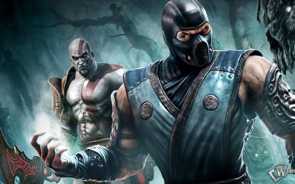 Video Game Mortal Kombat Sub-Zero Kratos Ninja Mask Tattoo Blue Eyes Weapon Sword Night HD Wallpaper | Background Image