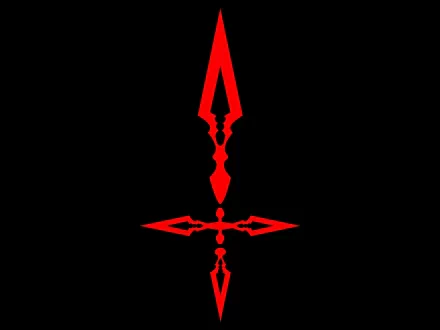 Fate/Zero anime 4K Ultra HD PC desktop wallpaper: red stylized spear-cross emblem centered on a stark black background.