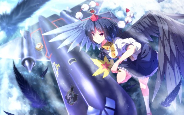 Anime Touhou Aya Shameimaru Wings Shrine Maiden Airplane Jet Feather Light HD Wallpaper | Background Image