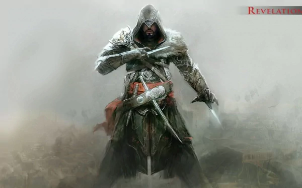 HD PC desktop wallpaper featuring Ezio from Assassin's Creed: Revelations, showcasing the iconic assassin in detailed video game art style.
