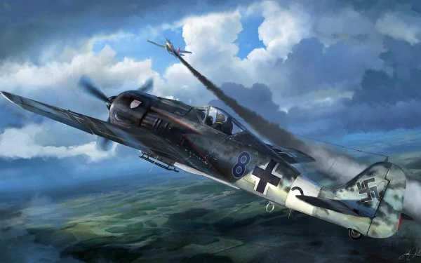 A high-definition desktop wallpaper featuring a military aircraft soaring through the clouds, showcasing a dynamic aerial scene with another plane in the background.