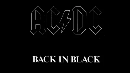 AC/DC Back in Black graphic featuring bold, iconic logo on a sleek black background, serving as an HD desktop wallpaper and background for music enthusiasts.