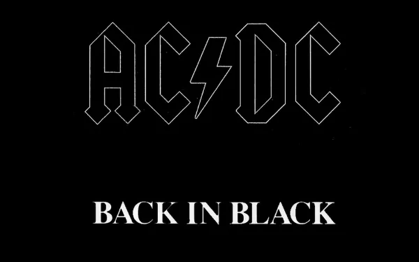 AC/DC Back in Black graphic featuring bold, iconic logo on a sleek black background, serving as an HD desktop wallpaper and background for music enthusiasts.