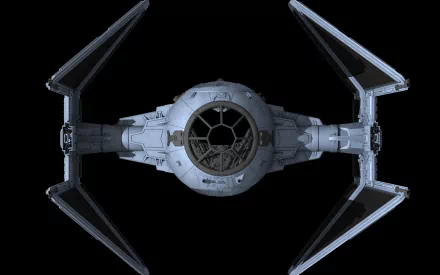 A detailed HD wallpaper featuring a TIE Interceptor from the Star Wars universe, captured against a sleek black background, showcasing its iconic design and structure.