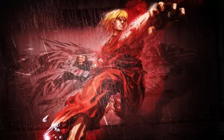 HD PC desktop wallpaper featuring a dynamic character from the video game Street Fighter X Tekken, captured in intense action with vivid red and dark tones.
