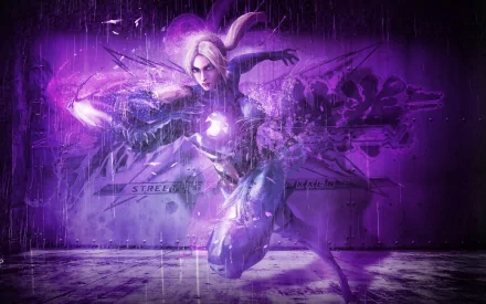 HD PC desktop wallpaper featuring a dynamic character from the video game Street Fighter X Tekken, set against a vibrant purple and black background.