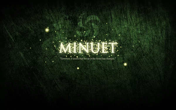 A vibrant HD wallpaper featuring the title Minuet against a textured green background, inspired by the video game The Legend Of Zelda: Ocarina Of Time.