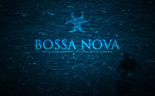 HD PC desktop wallpaper featuring a mysterious underwater scene inspired by The Legend of Zelda: Majora's Mask with glowing blue text Bossa Nova.