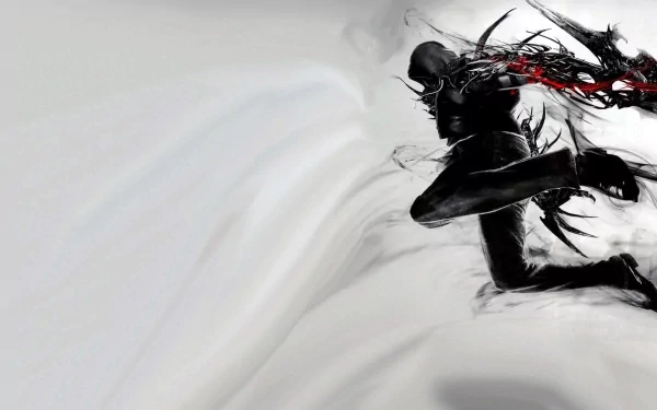 HD PC desktop wallpaper featuring a dynamic black silhouette character from the 2009 video game Prototype, with red and black tendrils creating a striking visual effect.