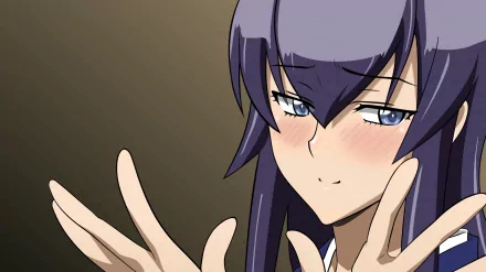 Saeko Busujima from Highschool of the Dead showcases her confident expression in this HD anime wallpaper, featuring striking colors and detailed artwork.