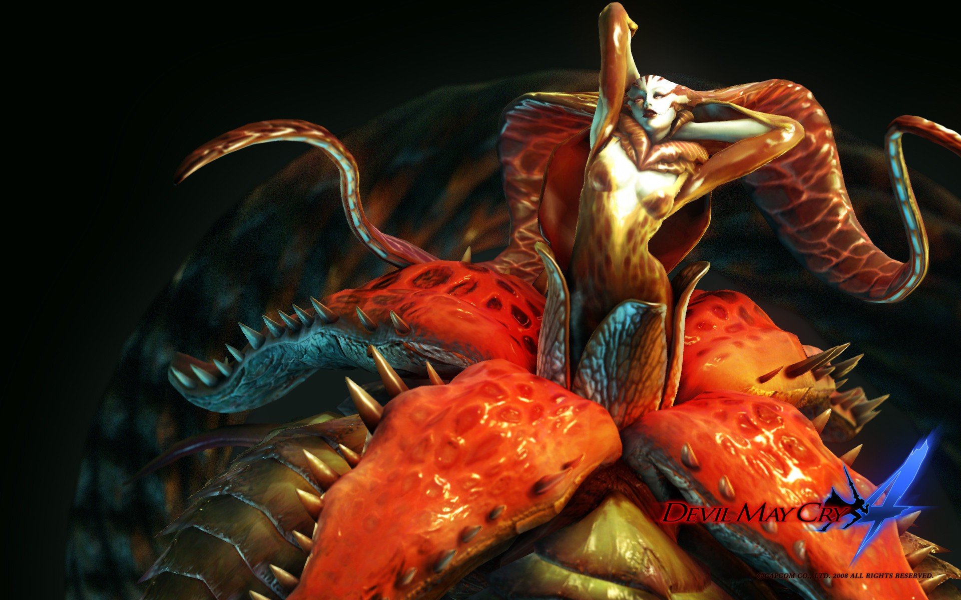 HD PC desktop wallpaper featuring a monstrous multi-limbed demon from the video game Devil May Cry, showcasing detailed textures and dark atmospheric tones.