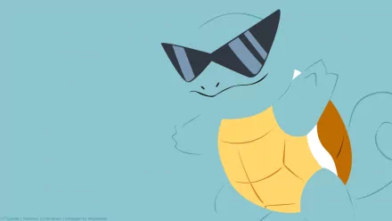 A vibrant HD wallpaper featuring Squirtle, the water Pokémon, wearing stylish sunglasses. Capture the playful spirit of this beloved anime character as a desktop background.