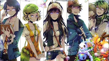 HD PC desktop wallpaper featuring stylized characters and Oshawott and Tepig from Pokémon: Black and White in a vibrant video game-themed design.