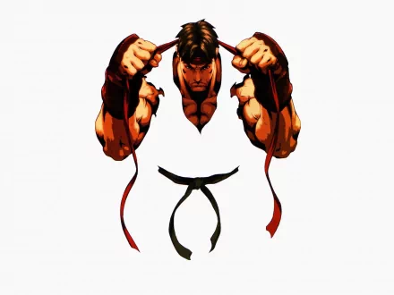 Ryu from Street Fighter prepares for battle, showcasing his iconic look. This vibrant HD wallpaper captures the essence of the beloved video game character.