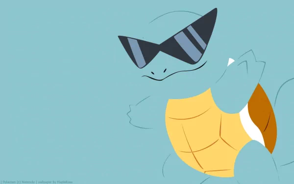 A vibrant HD wallpaper featuring Squirtle, the water Pokémon, wearing stylish sunglasses. Capture the playful spirit of this beloved anime character as a desktop background.