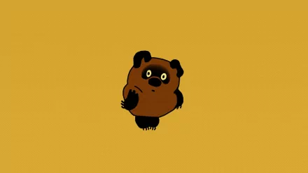 HD PC desktop wallpaper featuring a minimalist cartoon raccoon dog on a solid mustard yellow background.