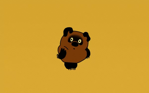 HD PC desktop wallpaper featuring a minimalist cartoon raccoon dog on a solid mustard yellow background.