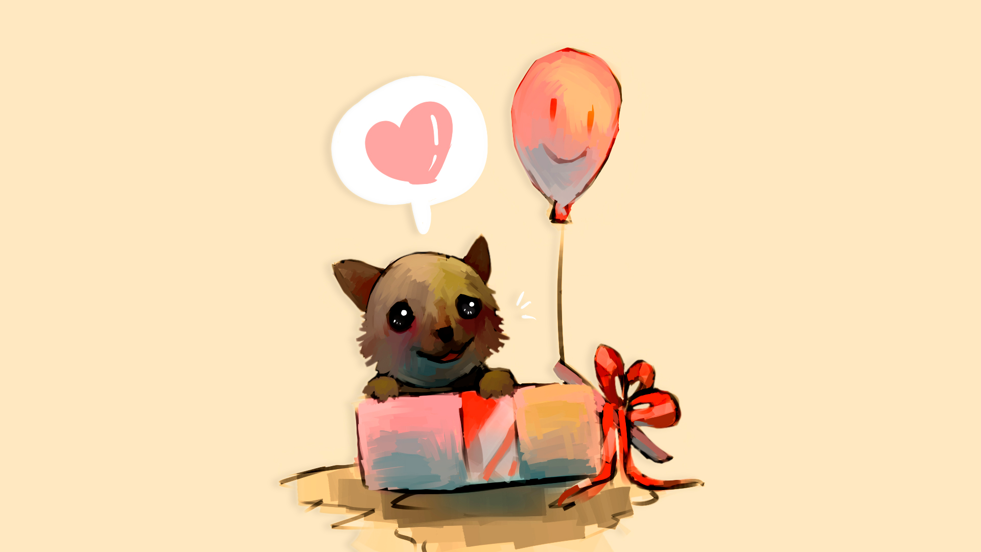 Download Dog Gift Heart Cute Balloon Holiday Birthday HD Wallpaper