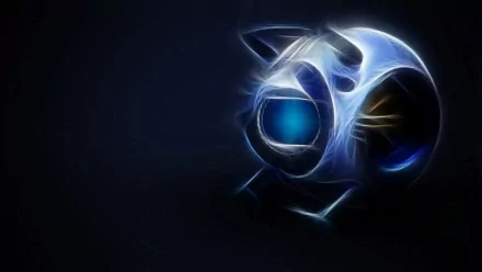 Glowing Portal 2 sentry turret in blue-white fractal style on a dark background — HD PC desktop wallpaper/background, video game art.