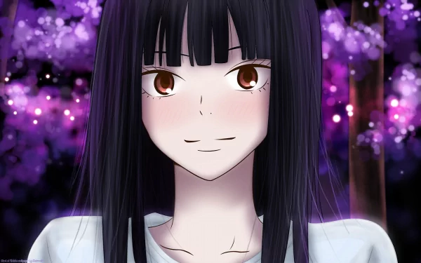 A high-definition desktop wallpaper featuring Sawako Kuronuma from the anime Kimi Ni Todoke, set against a backdrop of purple blossoms.