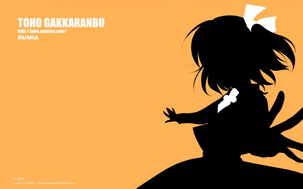 HD PC desktop wallpaper/background: Rumia (Touhou) anime silhouette with a bow against a bold orange backdrop, minimalist Touhou fan art.
