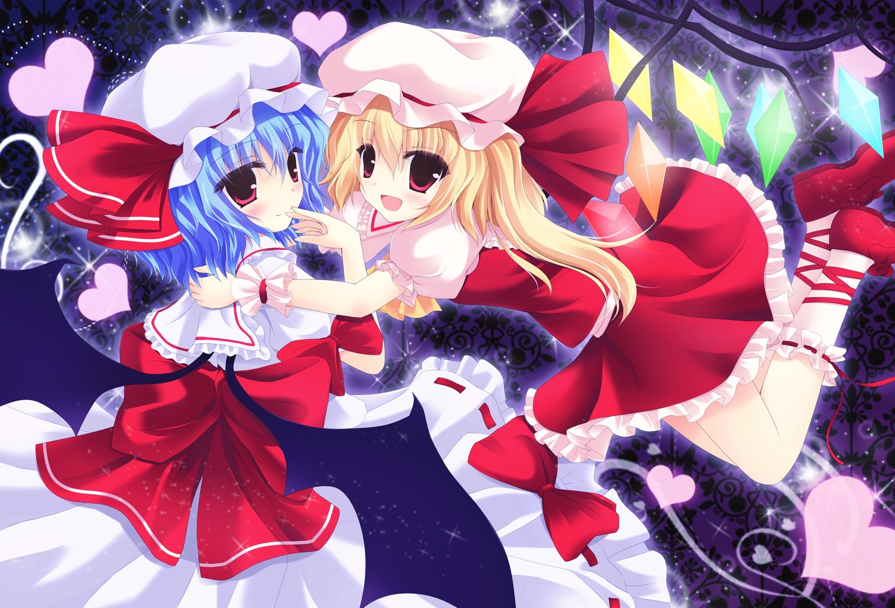 Download Wings Star Heart Red Eyes Blue Hair Blonde Flandre Scarlet Remilia Scarlet Anime Touhou Wallpaper by Shimotsuki Keisuke