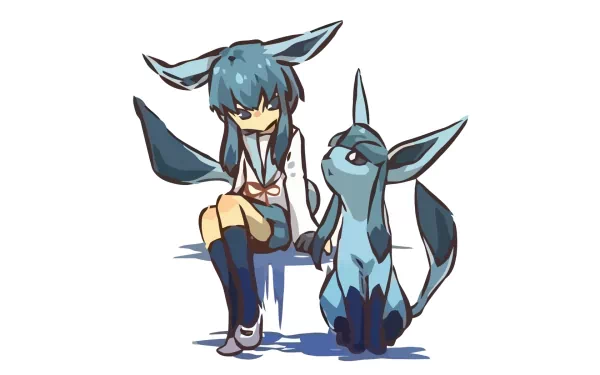 A vibrant HD wallpaper featuring Glaceon, the ice-type Pokémon, alongside a character with similar features, showcasing a blend of anime art and Eeveelution charm.