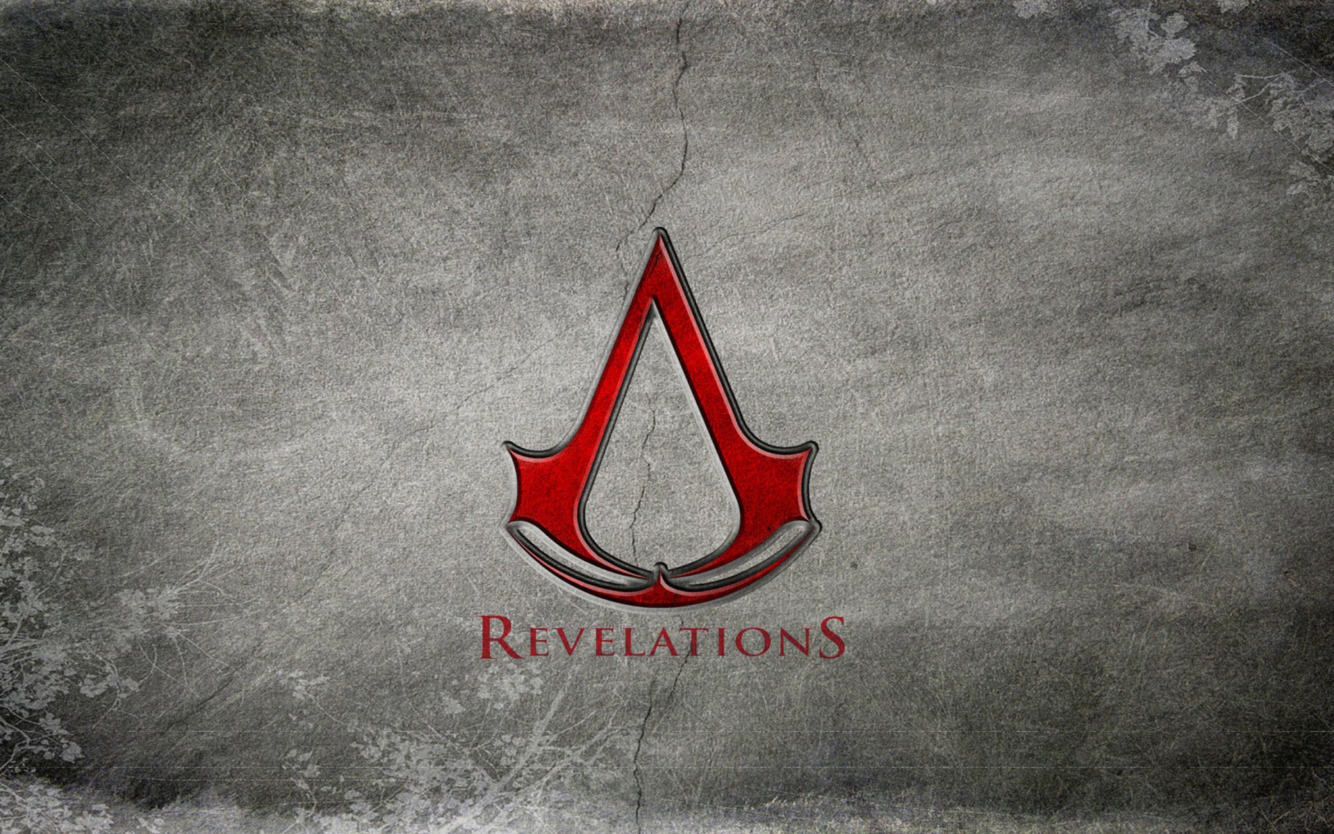 Assassin's Creed: Revelations video game red emblem centered on cracked gray stone texture — HD PC desktop wallpaper and background.
