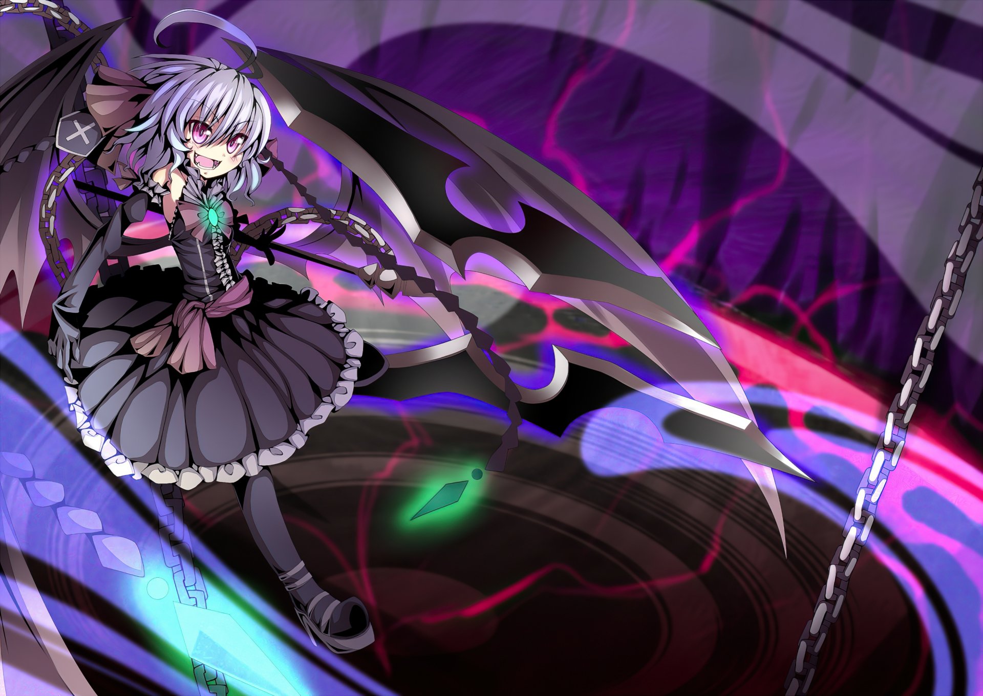HD PC desktop wallpaper featuring Remilia Scarlet from the anime Touhou, showcasing dark, vibrant colors and dynamic, gothic-inspired artwork.