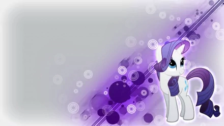 A vibrant HD wallpaper featuring Rarity from *My Little Pony: Friendship Is Magic*, set against a colorful abstract background with purple tones and geometric shapes.