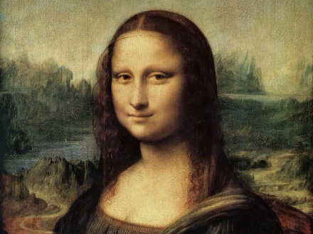 HD wallpaper featuring the iconic Mona Lisa, a renowned piece of artistic mastery, showcasing a woman's serene expression against a detailed landscape background.