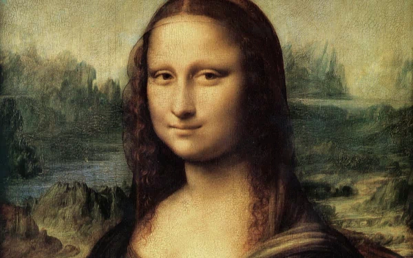 HD wallpaper featuring the iconic Mona Lisa, a renowned piece of artistic mastery, showcasing a woman's serene expression against a detailed landscape background.