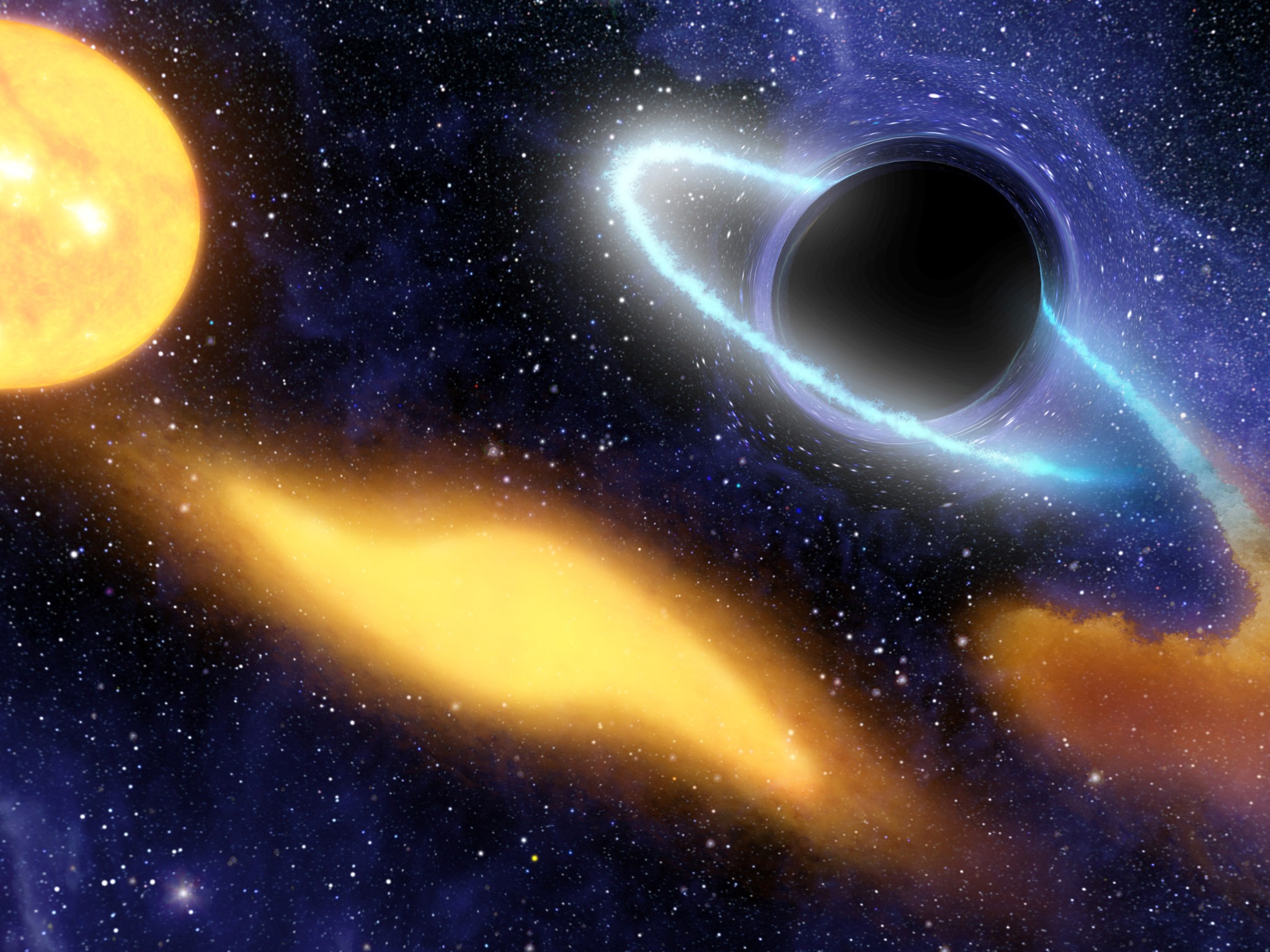 Vibrant space artwork of a captivating black hole swirling with colorful cosmic elements.