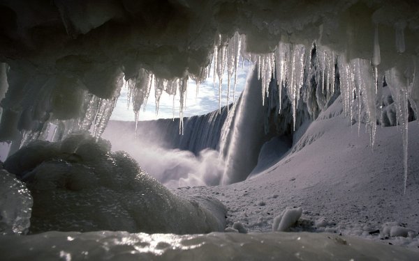 Earth Winter Cave Waterfall HD Wallpaper | Background Image
