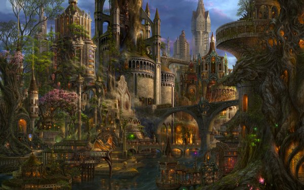 Anime Original Fantasy City HD Wallpaper | Background Image