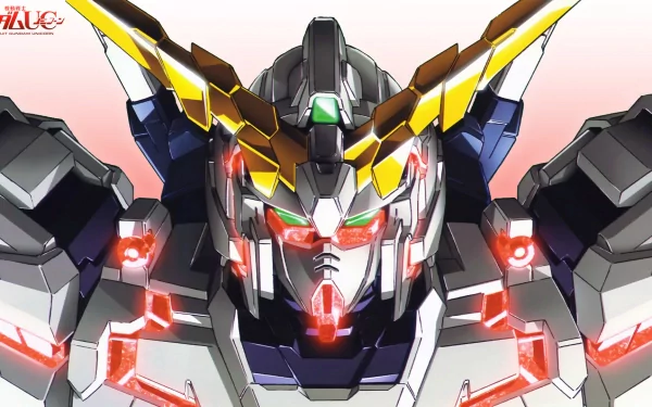 HD PC desktop wallpaper featuring a detailed close-up of Gundam Unicorn, showcasing its vivid anime-style design with glowing elements and striking mechanical armor.