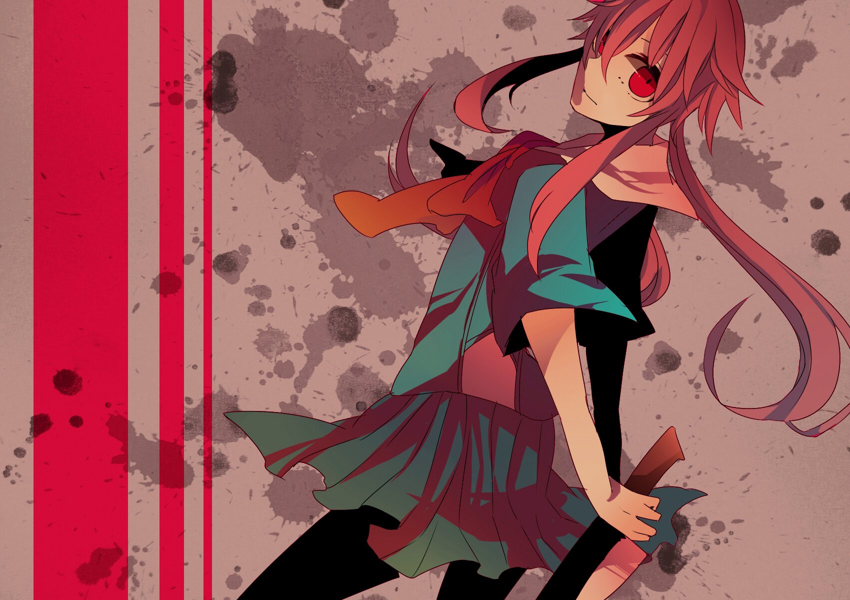 Mirai Nikki, anime, red background, simple background