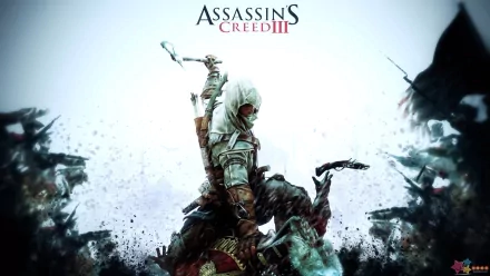 Dynamic HD wallpaper featuring Connor from Assassin’s Creed III, showcasing intense action and artistry within the iconic video game series.