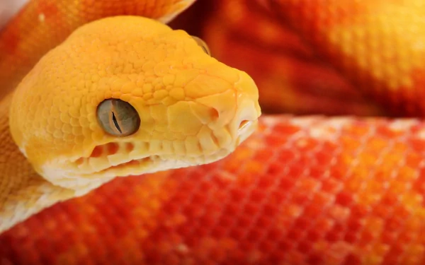 A close-up of a vibrant yellow snake, showcasing its unique patterns and striking eye, serves as an engaging HD desktop wallpaper and background.