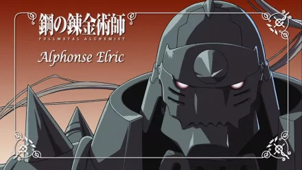 HD anime desktop wallpaper featuring Alphonse Elric from Fullmetal Alchemist with a detailed close-up of his armored face against a warm, stylized background.