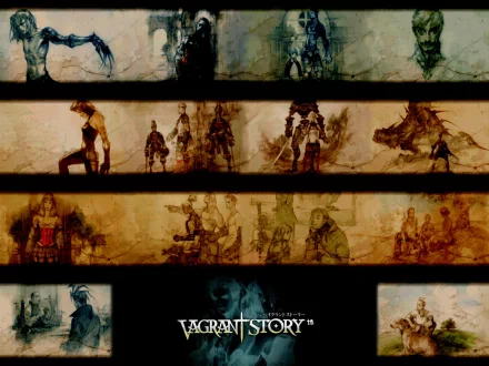A richly detailed HD wallpaper featuring characters and scenes from the video game Vagrant Story, showcasing its unique art style and captivating atmosphere.