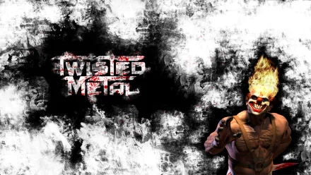 HD wallpaper featuring imagery from the video game Twisted Metal, showcasing a fierce character with fiery hair against a dark, textured background.