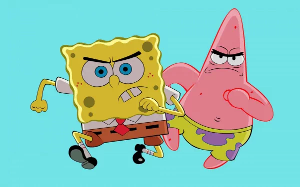 Patrick Star and SpongeBob SquarePants are depicted in a vibrant 4K Ultra HD scene, showcasing their playful energy and iconic expressions from the beloved TV show.