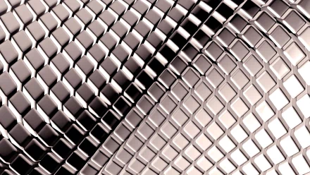 HD PC desktop wallpaper featuring an abstract 3D pattern of interlocking, reflective diamond shapes with a metallic sheen and smooth curved surfaces.
