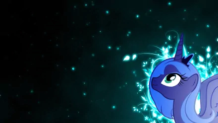 A dark HD wallpaper featuring Princess Luna from My Little Pony: Friendship Is Magic, surrounded by shimmering blue magical elements.